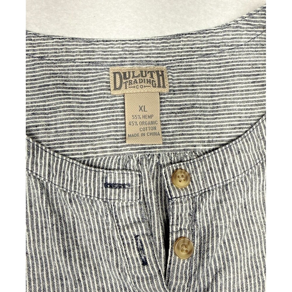 Duluth Trading Womens L Hemp Cotton Tunic Gray White Stripe Henley Long Sleeve - Picture 2 of 10